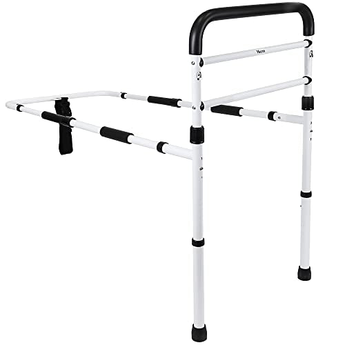Vaunn Medical Adjustable Bed Assist Rail Handle and Hand Guard Grab Bar, Bedside Safety and Stability (Tool-Free Assembly), White/Black